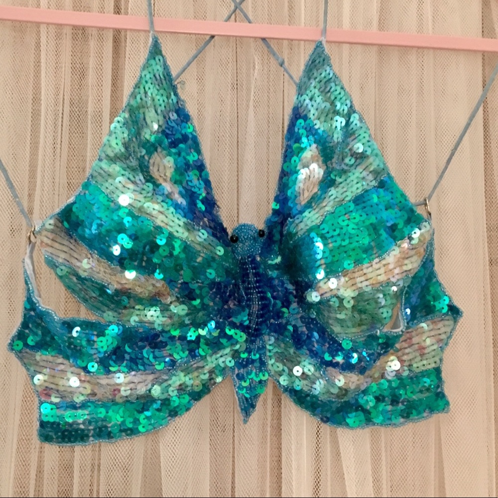 Sequin Butterfly Crop Top